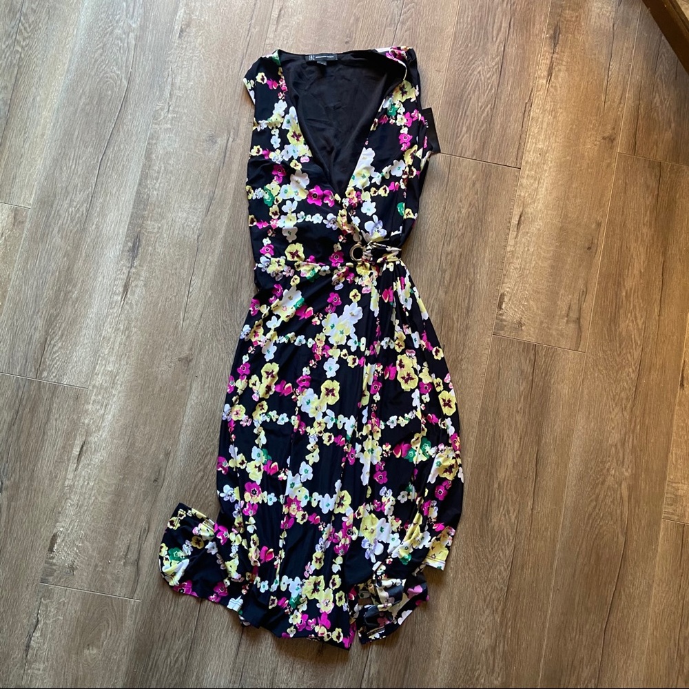 Macy’s INC Black Floral Print Jersey Midi Dress